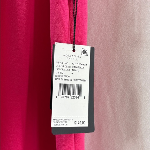 Adrianna Papell Camellia  Bell Sleeve tie front lined Dress back zip up size 8 - Picture 7 of 14